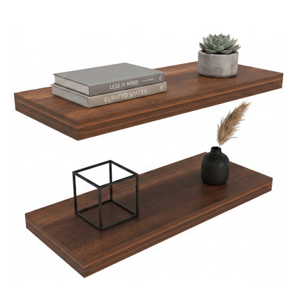 TUHOME Ecco 31.5-Inch Floating Shelves Set of Two with Hidden Brackets, Modern Wall-Mounted Shelves for Bedroom, Bathroom or Living Room Décor, Minimalist Display and Storage Solution for Books, Photos and Accessories
