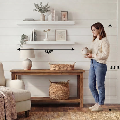 TUHOME Ecco 31.5-Inch Floating Shelves Set of Two with Hidden Brackets, Modern Wall-Mounted Shelves for Bedroom, Bathroom or Living Room Décor, Minimalist Display and Storage Solution for Books, Photos and Accessories