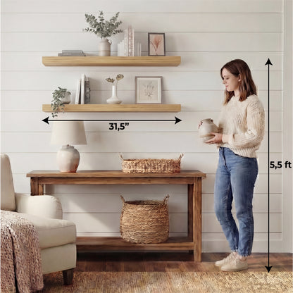 TUHOME Ecco 31.5-Inch Floating Shelves Set of Two with Hidden Brackets, Modern Wall-Mounted Shelves for Bedroom, Bathroom or Living Room Décor, Minimalist Display and Storage Solution for Books, Photos and Accessories