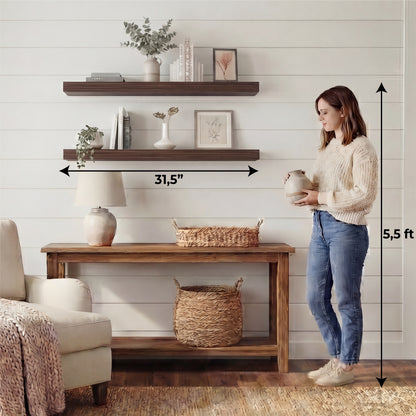 TUHOME Ecco 31.5-Inch Floating Shelves Set of Two with Hidden Brackets, Modern Wall-Mounted Shelves for Bedroom, Bathroom or Living Room Décor, Minimalist Display and Storage Solution for Books, Photos and Accessories