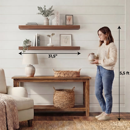 TUHOME Ecco 31.5-Inch Floating Shelves Set of Two with Hidden Brackets, Modern Wall-Mounted Shelves for Bedroom, Bathroom or Living Room Décor, Minimalist Display and Storage Solution for Books, Photos and Accessories