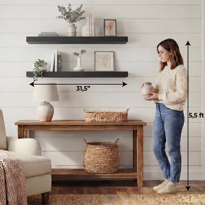 TUHOME Ecco 31.5-Inch Floating Shelves Set of Two with Hidden Brackets, Modern Wall-Mounted Shelves for Bedroom, Bathroom or Living Room Décor, Minimalist Display and Storage Solution for Books, Photos and Accessories