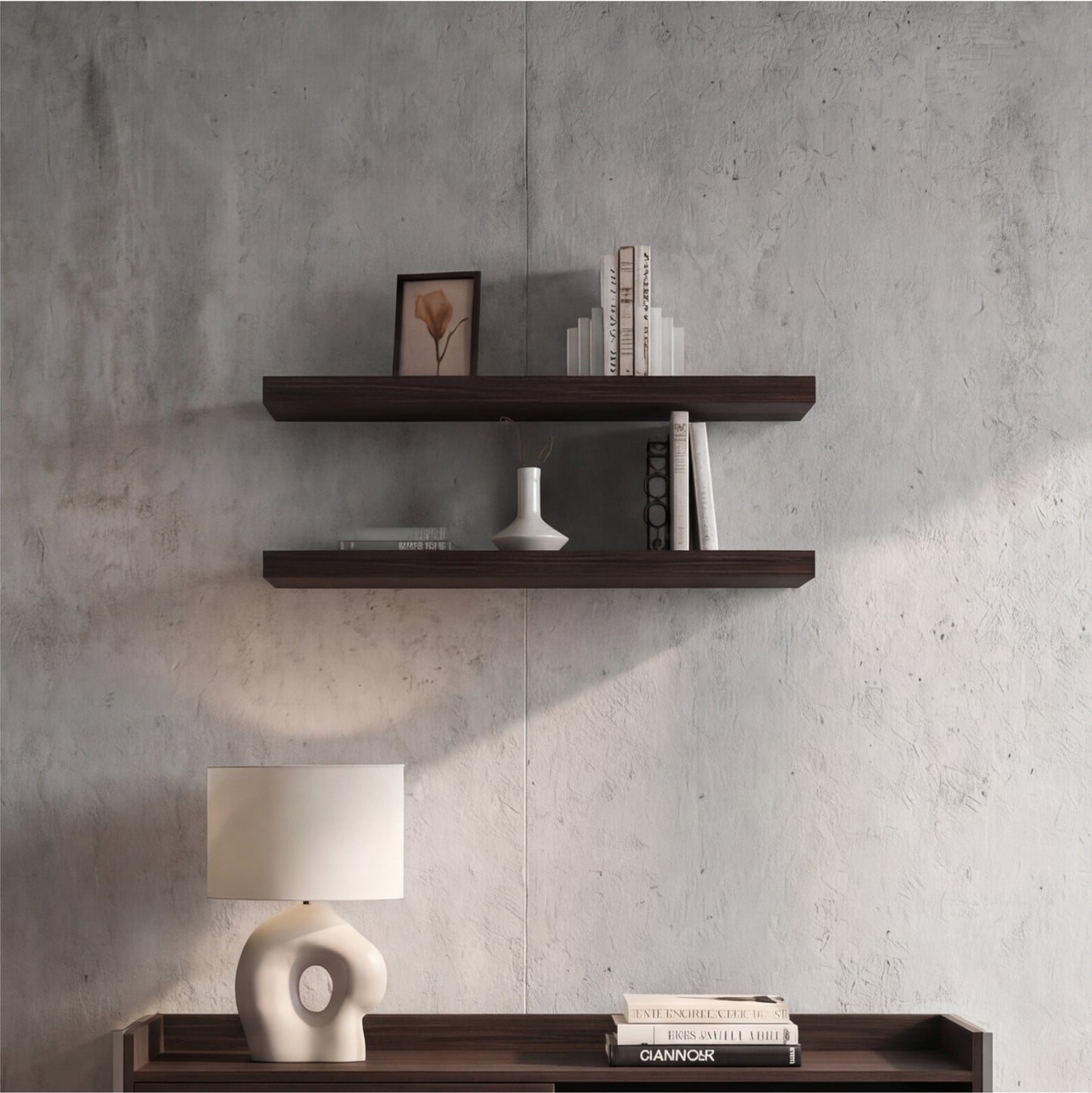 TUHOME Ecco 31.5-Inch Floating Shelves Set of Two with Hidden Brackets, Modern Wall-Mounted Shelves for Bedroom, Bathroom or Living Room Décor, Minimalist Display and Storage Solution for Books, Photos and Accessories