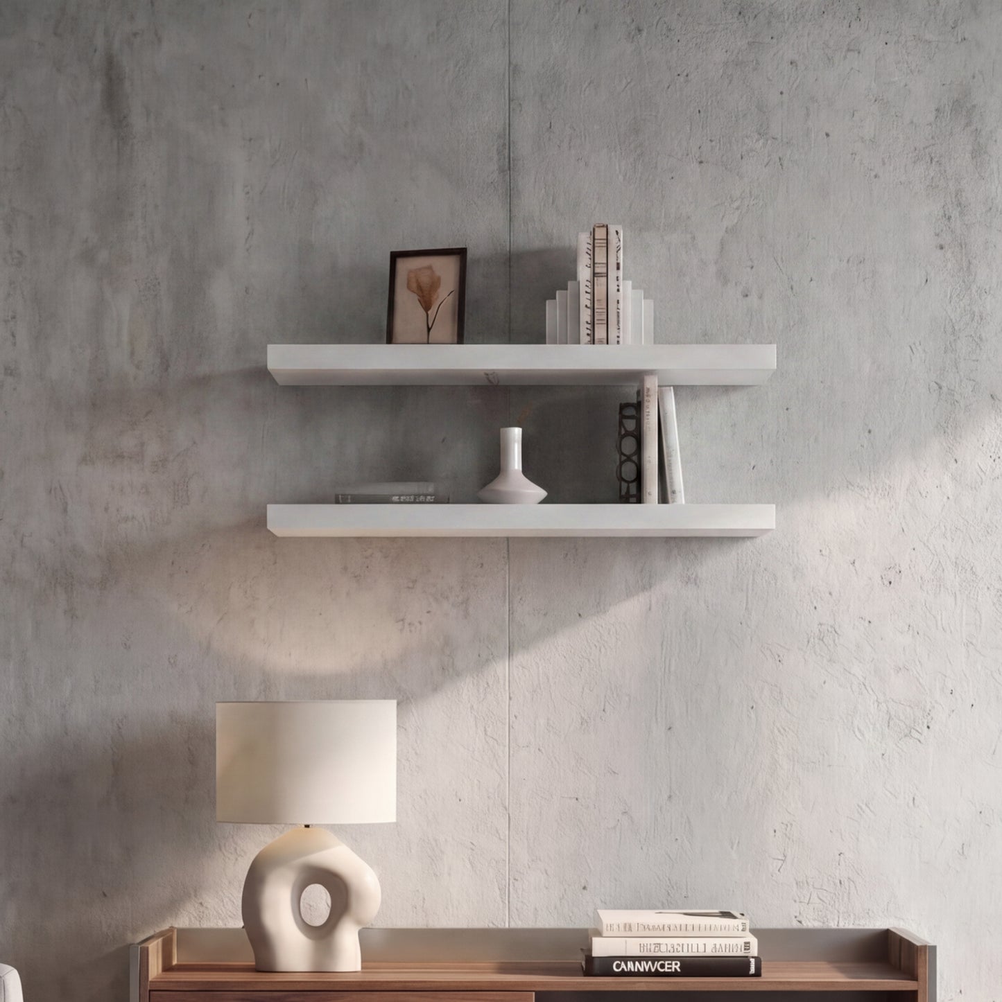 TUHOME Ecco 31.5-Inch Floating Shelves Set of Two with Hidden Brackets, Modern Wall-Mounted Shelves for Bedroom, Bathroom or Living Room Décor, Minimalist Display and Storage Solution for Books, Photos and Accessories