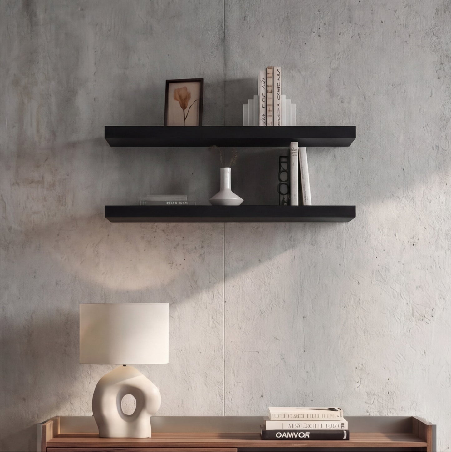 TUHOME Ecco 31.5-Inch Floating Shelves Set of Two with Hidden Brackets, Modern Wall-Mounted Shelves for Bedroom, Bathroom or Living Room Décor, Minimalist Display and Storage Solution for Books, Photos and Accessories