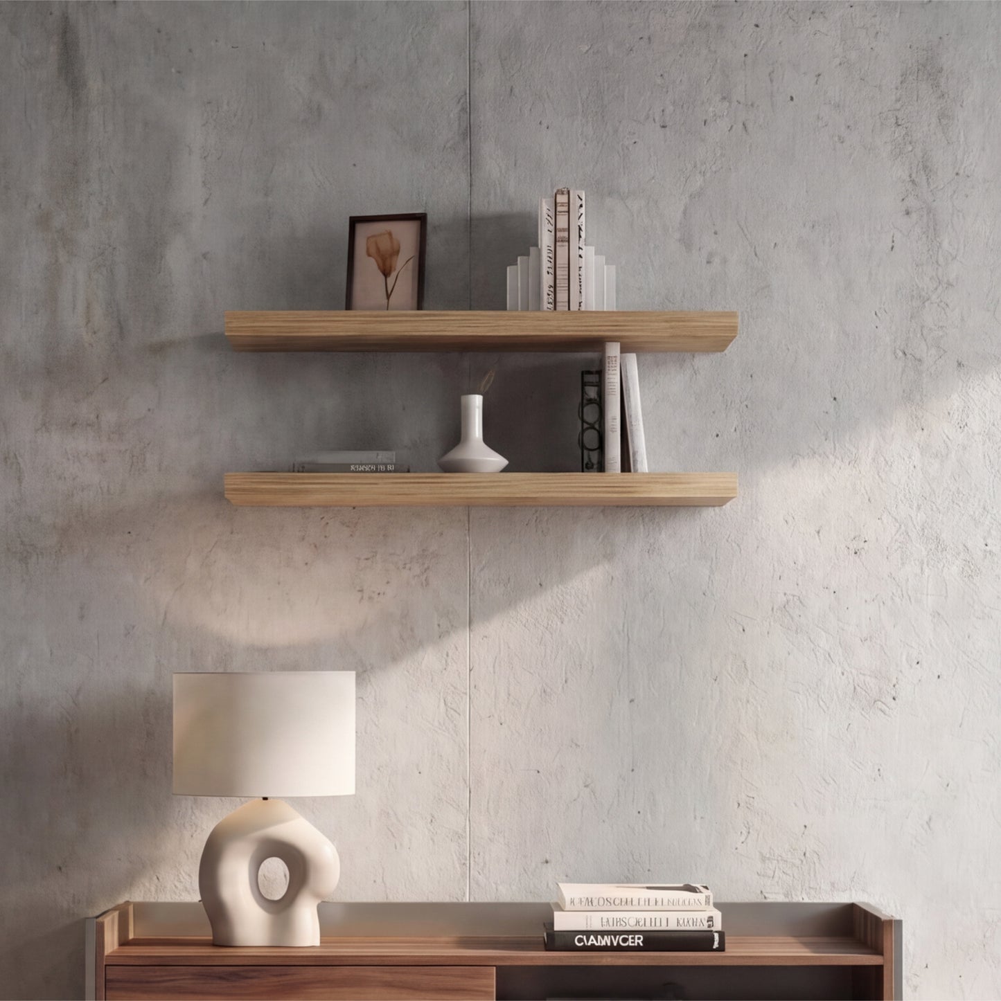 TUHOME Ecco 31.5-Inch Floating Shelves Set of Two with Hidden Brackets, Modern Wall-Mounted Shelves for Bedroom, Bathroom or Living Room Décor, Minimalist Display and Storage Solution for Books, Photos and Accessories