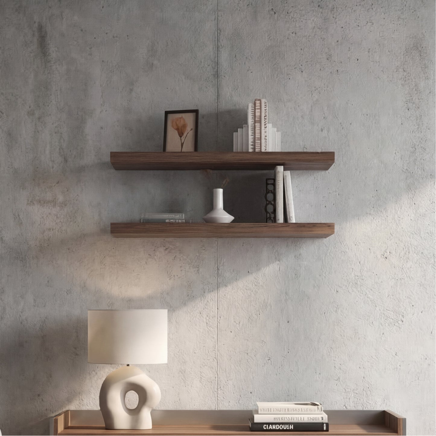 TUHOME Ecco 31.5-Inch Floating Shelves Set of Two with Hidden Brackets, Modern Wall-Mounted Shelves for Bedroom, Bathroom or Living Room Décor, Minimalist Display and Storage Solution for Books, Photos and Accessories
