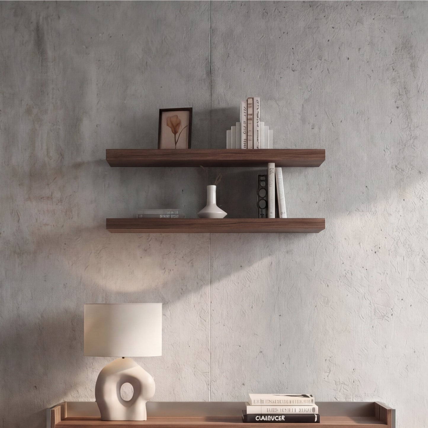 TUHOME Ecco 31.5-Inch Floating Shelves Set of Two with Hidden Brackets, Modern Wall-Mounted Shelves for Bedroom, Bathroom or Living Room Décor, Minimalist Display and Storage Solution for Books, Photos and Accessories