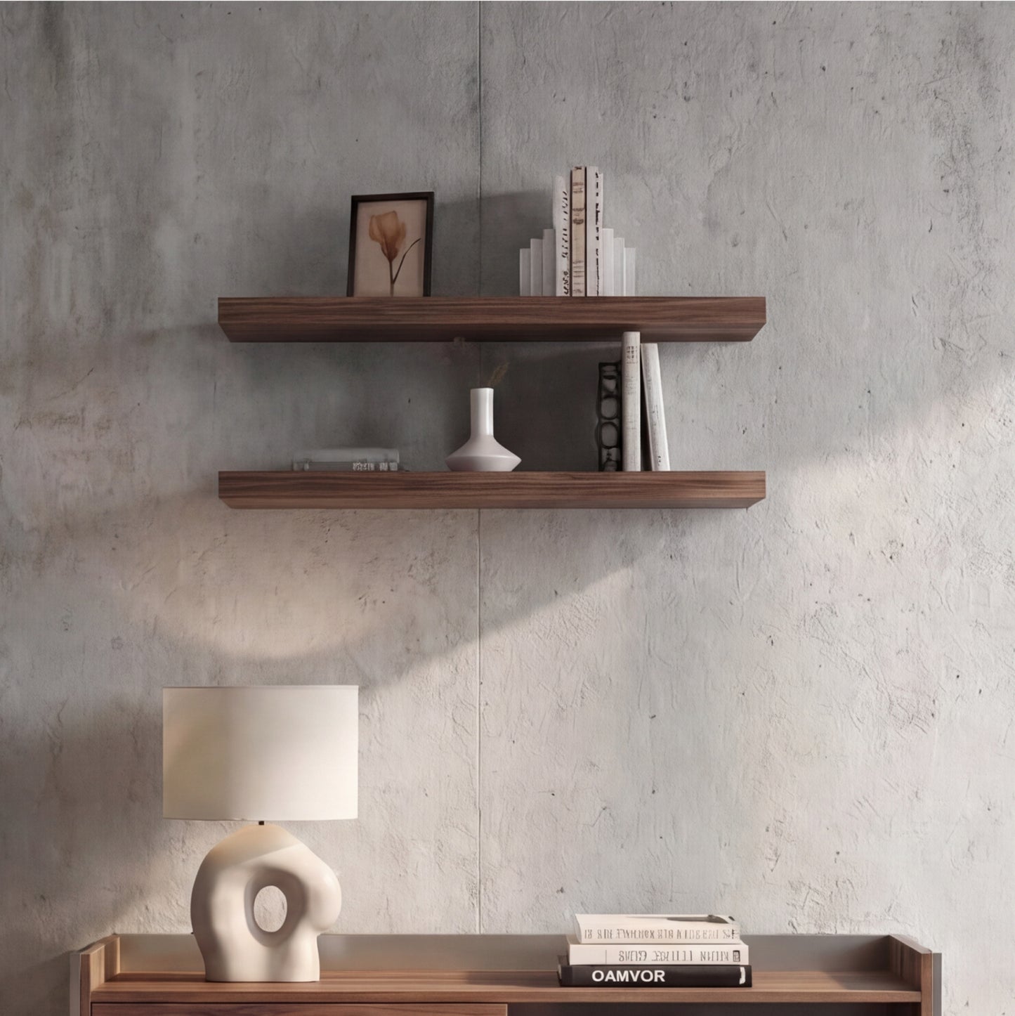 TUHOME Ecco 31.5-Inch Floating Shelves Set of Two with Hidden Brackets, Modern Wall-Mounted Shelves for Bedroom, Bathroom or Living Room Décor, Minimalist Display and Storage Solution for Books, Photos and Accessories