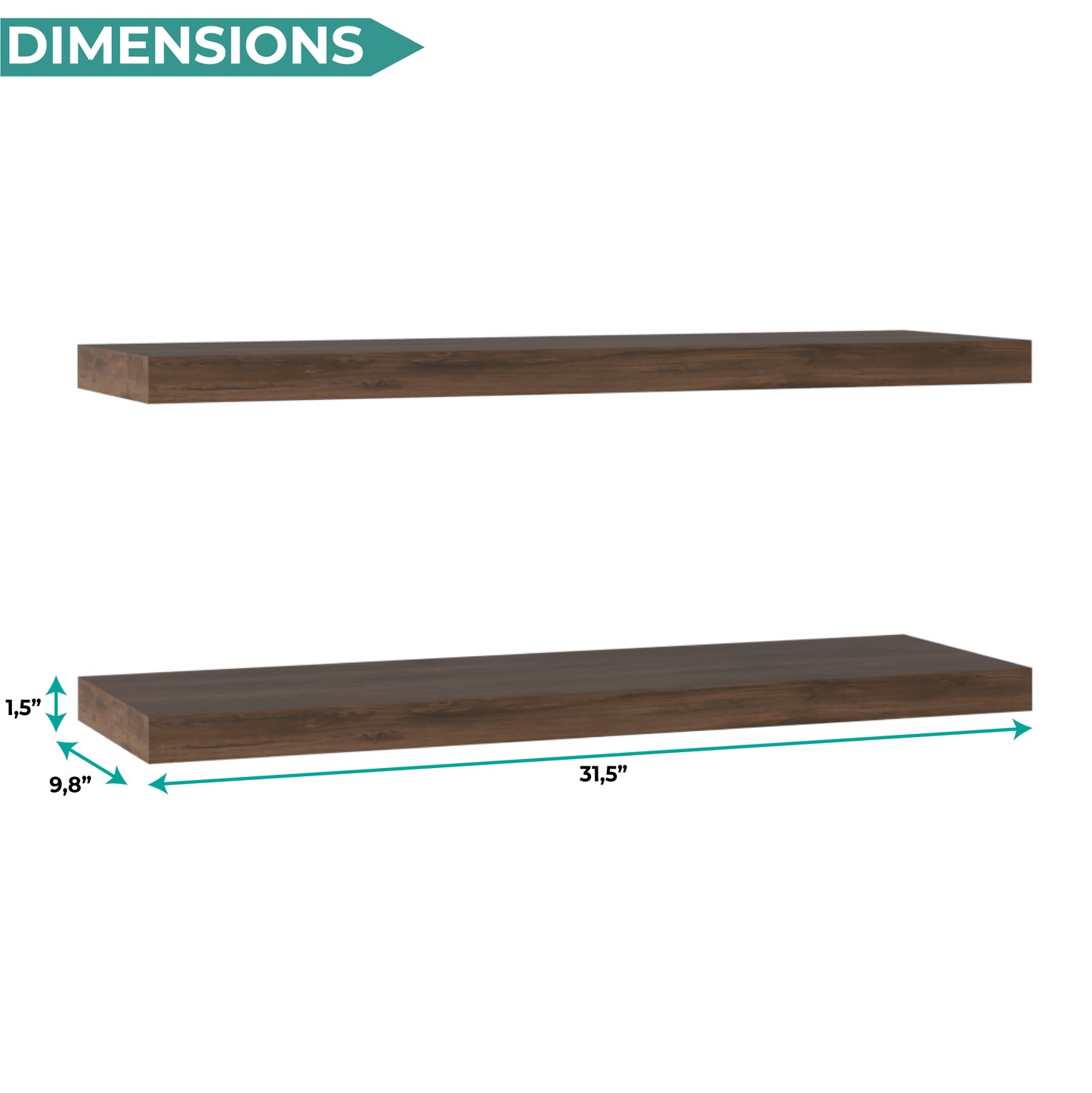 TUHOME Ecco 31.5-Inch Floating Shelves Set of Two with Hidden Brackets, Modern Wall-Mounted Shelves for Bedroom, Bathroom or Living Room Décor, Minimalist Display and Storage Solution for Books, Photos and Accessories