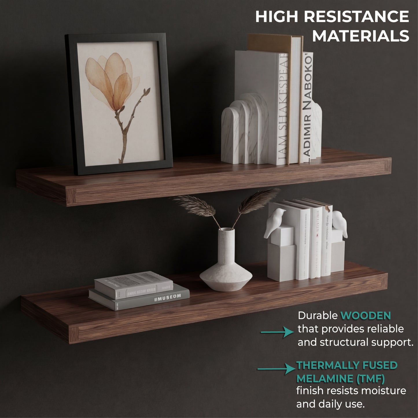 TUHOME Ecco 31.5-Inch Floating Shelves Set of Two with Hidden Brackets, Modern Wall-Mounted Shelves for Bedroom, Bathroom or Living Room Décor, Minimalist Display and Storage Solution for Books, Photos and Accessories
