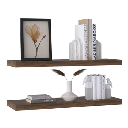 TUHOME Ecco 31.5-Inch Floating Shelves Set of Two with Hidden Brackets, Modern Wall-Mounted Shelves for Bedroom, Bathroom or Living Room Décor, Minimalist Display and Storage Solution for Books, Photos and Accessories