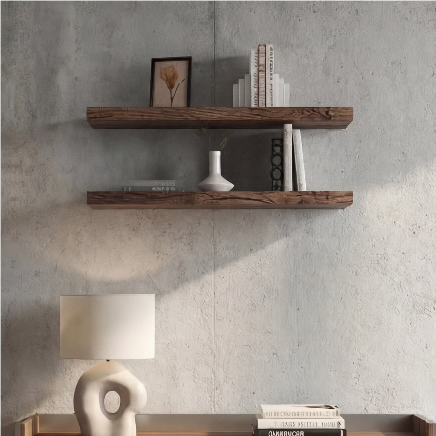 TUHOME Ecco 31.5-Inch Floating Shelves Set of Two with Hidden Brackets, Modern Wall-Mounted Shelves for Bedroom, Bathroom or Living Room Décor, Minimalist Display and Storage Solution for Books, Photos and Accessories