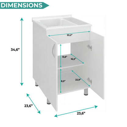 Foster Two Door Utility Tub and Sink, Freestanding Cabinet with 2 Interior Storager Shelves, Utility Sink for Laundry Rooms or Garage