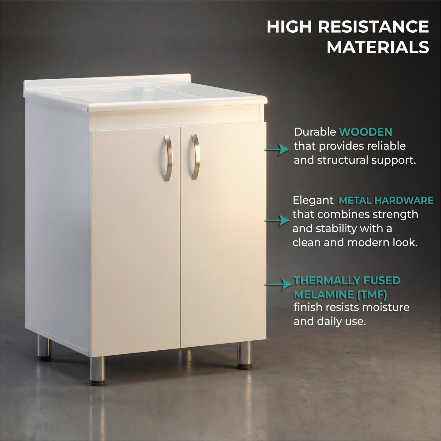 Foster Two Door Utility Tub and Sink, Freestanding Cabinet with 2 Interior Storager Shelves, Utility Sink for Laundry Rooms or Garage