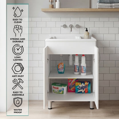 Foster Two Door Utility Tub and Sink, Freestanding Cabinet with 2 Interior Storager Shelves, Utility Sink for Laundry Rooms or Garage