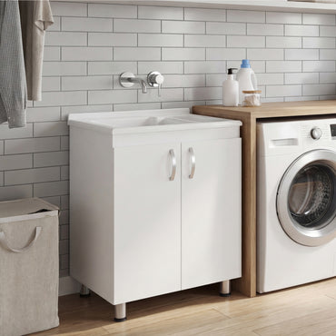 Foster Two Door Utility Tub and Sink, Freestanding Cabinet with 2 Interior Storager Shelves, Utility Sink for Laundry Rooms or Garage