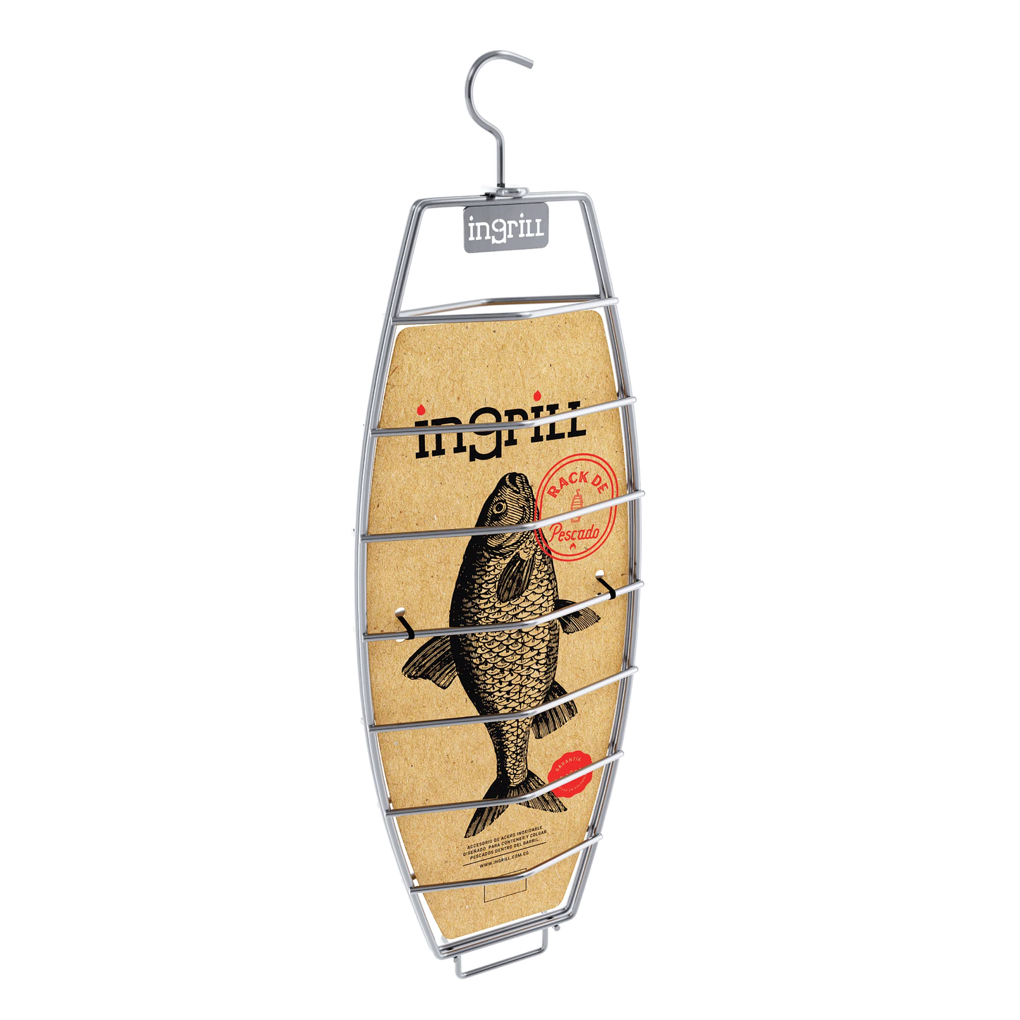 INGRILL Stainless Steel Fish Rack for Barrel & Drum Smokers – 304 Stainless Steel Hanging Fish Basket with Locking Hinge for Vertical Smoking & Grilling