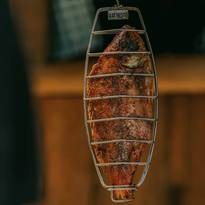 INGRILL Stainless Steel Fish Rack for Barrel & Drum Smokers – 304 Stainless Steel Hanging Fish Basket with Locking Hinge for Vertical Smoking & Grilling