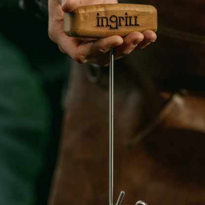INGRILL Stainless Steel Meat Hook Tool for Barrel Smokers – Heavy-Duty 304 Stainless Steel BBQ Hook with Teak Wood Handle for Lifting, Hanging & Handling Meat