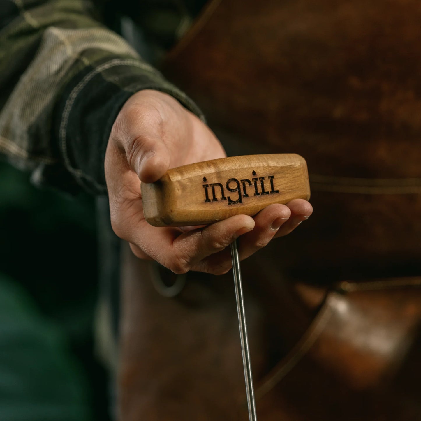 INGRILL Stainless Steel Meat Hook Tool for Barrel Smokers – Heavy-Duty 304 Stainless Steel BBQ Hook with Teak Wood Handle for Lifting, Hanging & Handling Meat