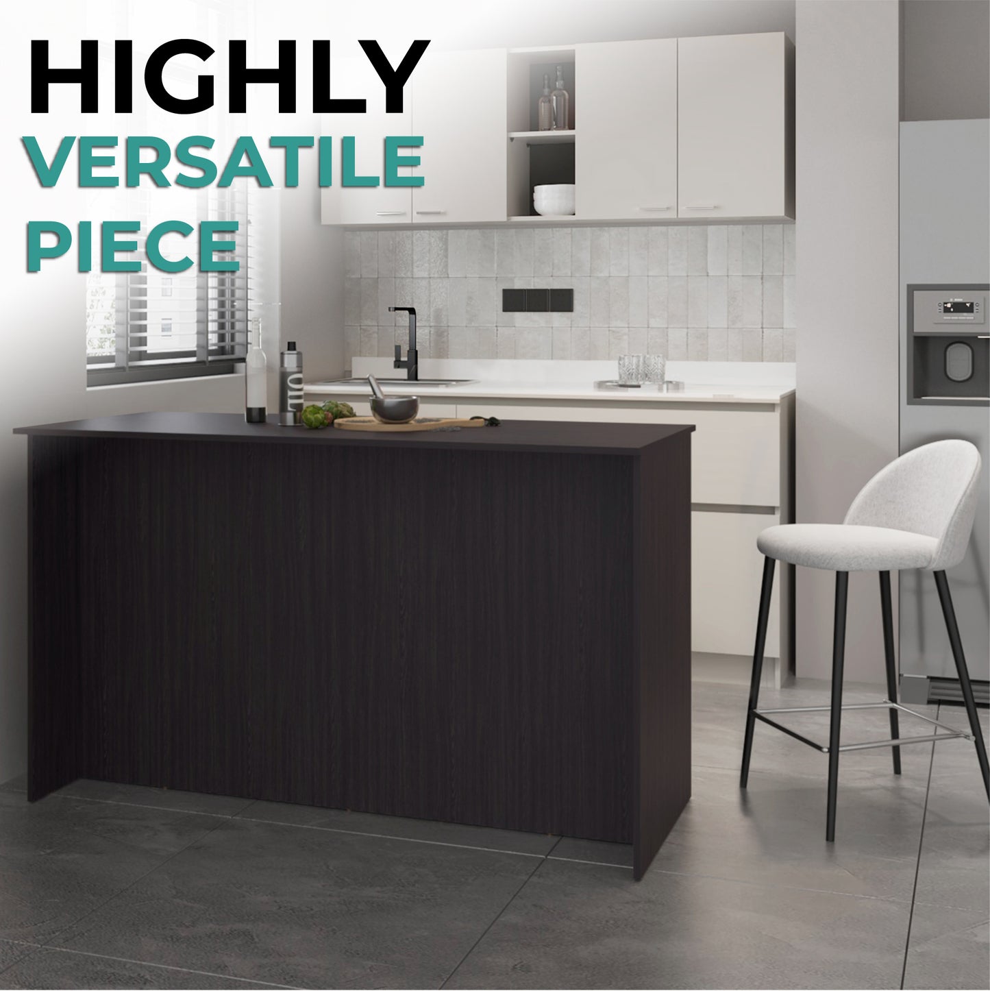 Ginger Kitchen Island with Spacious Countertop, Three Open Storage Shelves, Dual Cabinet Doors with Interior Shelves and Functional Floorstanding Design for Enhanced Organization, Meal Prep Efficiency and Modern Kitchen Appeal