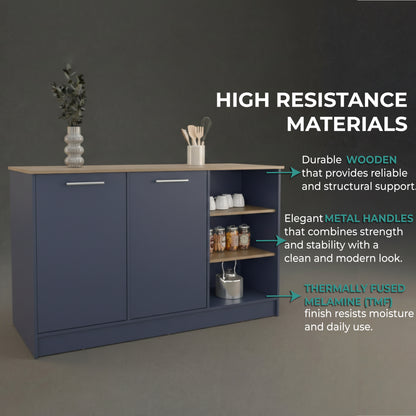 Ginger Kitchen Island with Spacious Countertop, Three Open Storage Shelves, Dual Cabinet Doors with Interior Shelves and Functional Floorstanding Design for Enhanced Organization, Meal Prep Efficiency and Modern Kitchen Appeal