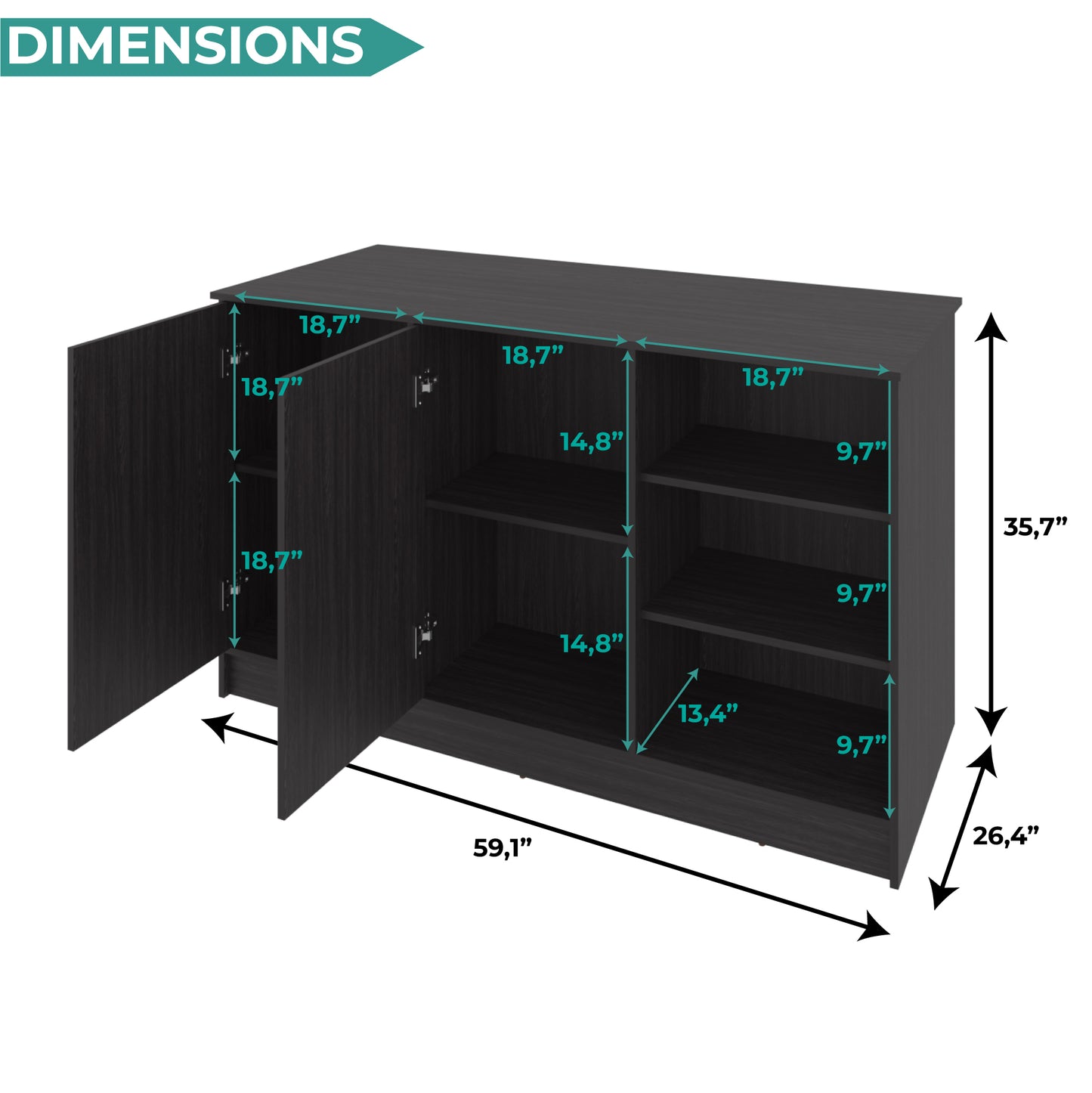 Ginger Kitchen Island with Spacious Countertop, Three Open Storage Shelves, Dual Cabinet Doors with Interior Shelves and Functional Floorstanding Design for Enhanced Organization, Meal Prep Efficiency and Modern Kitchen Appeal