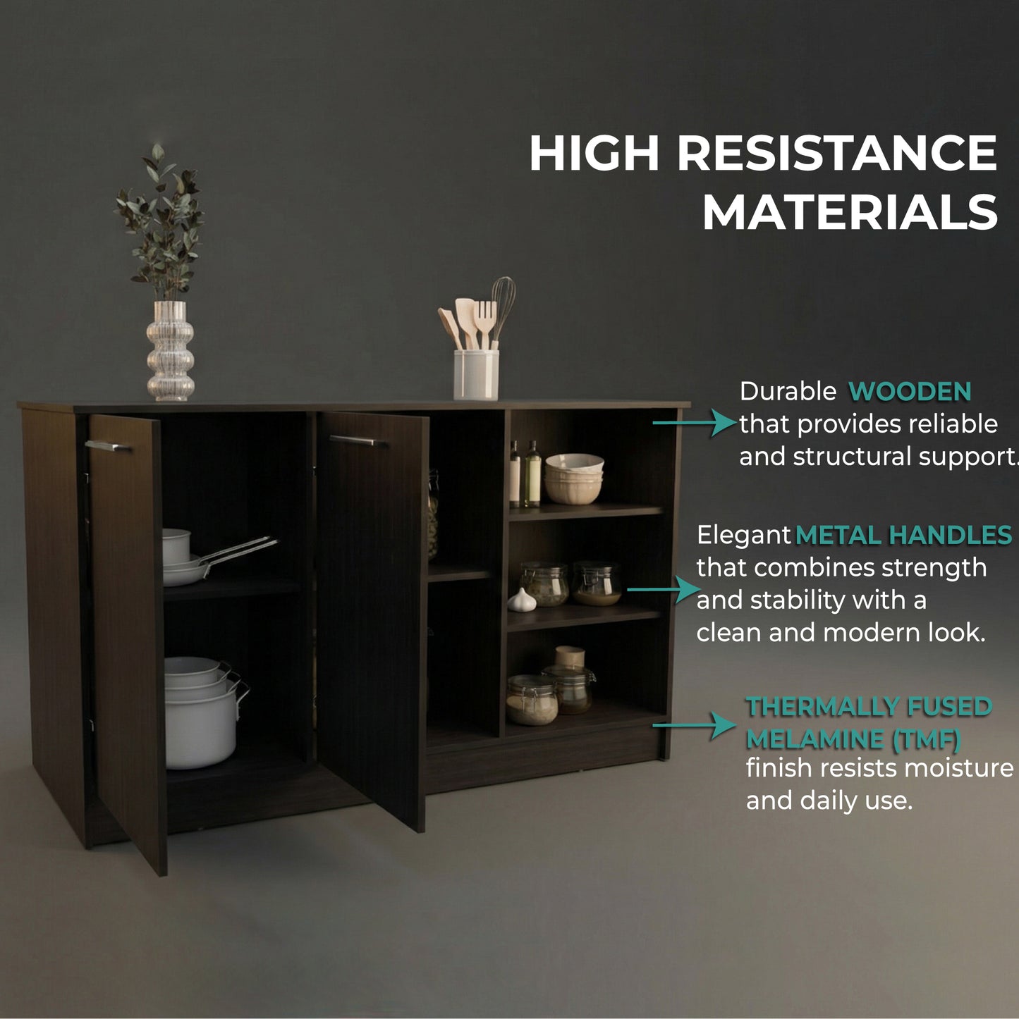 Ginger Kitchen Island with Spacious Countertop, Three Open Storage Shelves, Dual Cabinet Doors with Interior Shelves and Functional Floorstanding Design for Enhanced Organization, Meal Prep Efficiency and Modern Kitchen Appeal