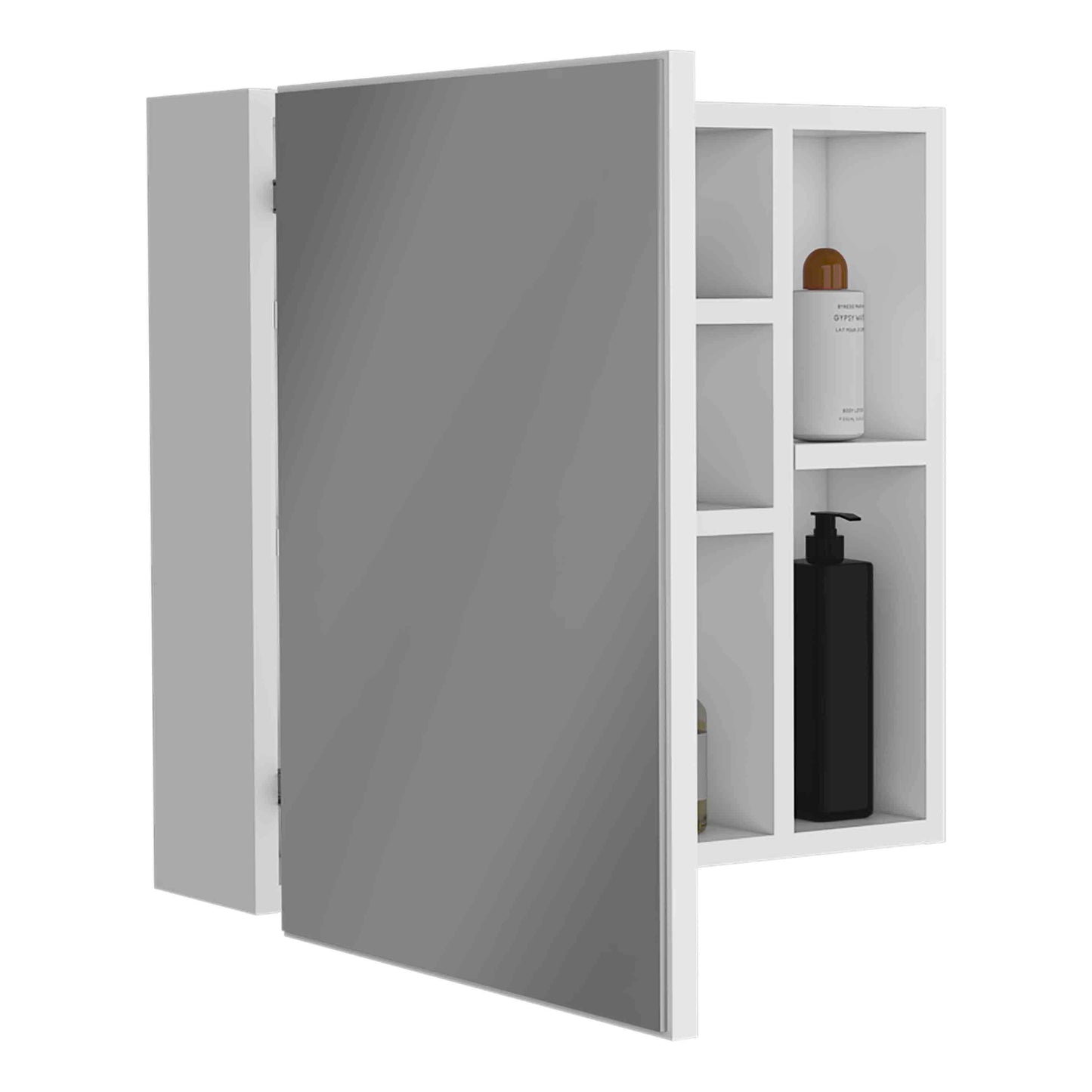 Oman Medicine Cabinet with Mirrored Single Door, Three Interior Shelves, Dual External Display Shelves and Spacious Top Surface for Organized Bathroom Storage, Daily Essentials Access