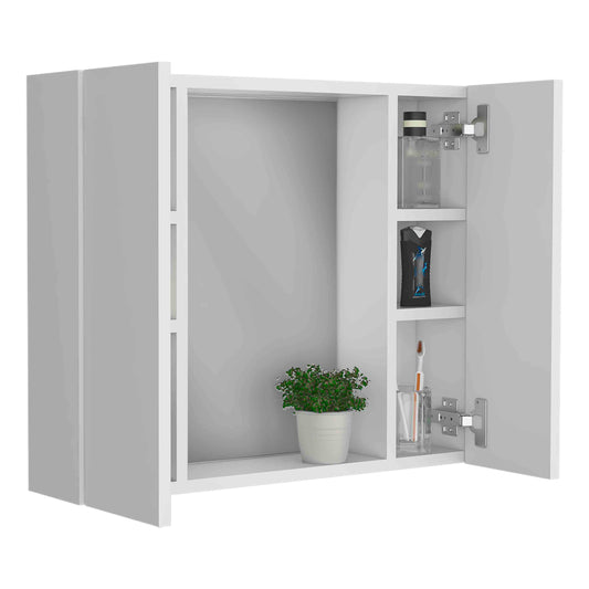 Tuhome Artemisa Medicine Cabinet with Integrated Mirror, Six Interior Storage Shelves, Secure Double-Door Design, Space-Saving Wall Cabinet for Organized Bathrooms and Daily Essentials.