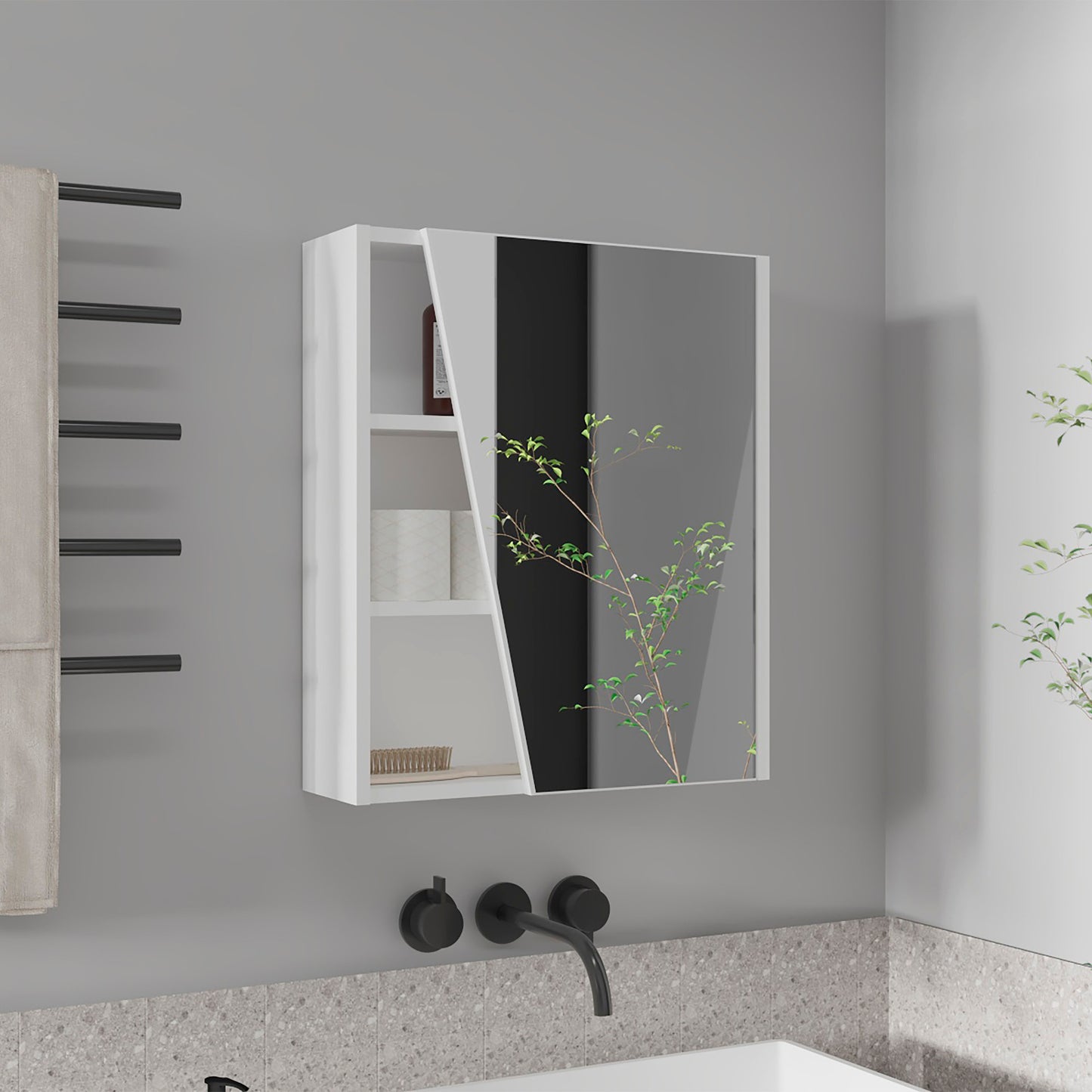 Quintana Wall-Mounted Mirror Medicine Cabinet With One Door And Four Open Compartments