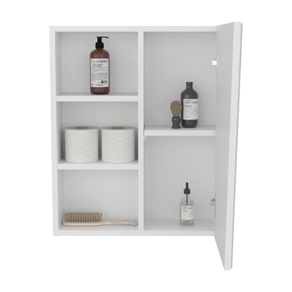 Quintana Wall-Mounted Mirror Medicine Cabinet With One Door And Four Open Compartments