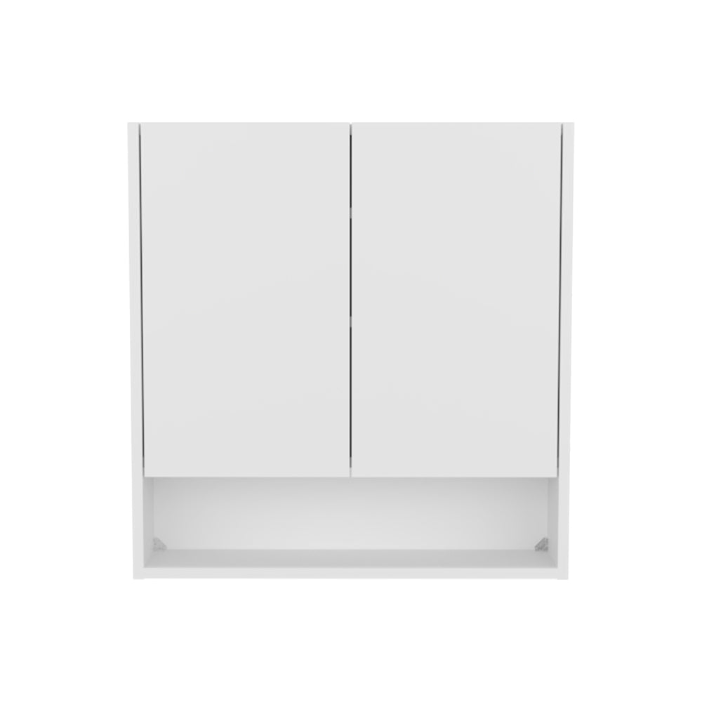 Double-Door Medicine Cabinet With Mirrored Doors And Interior Shelves