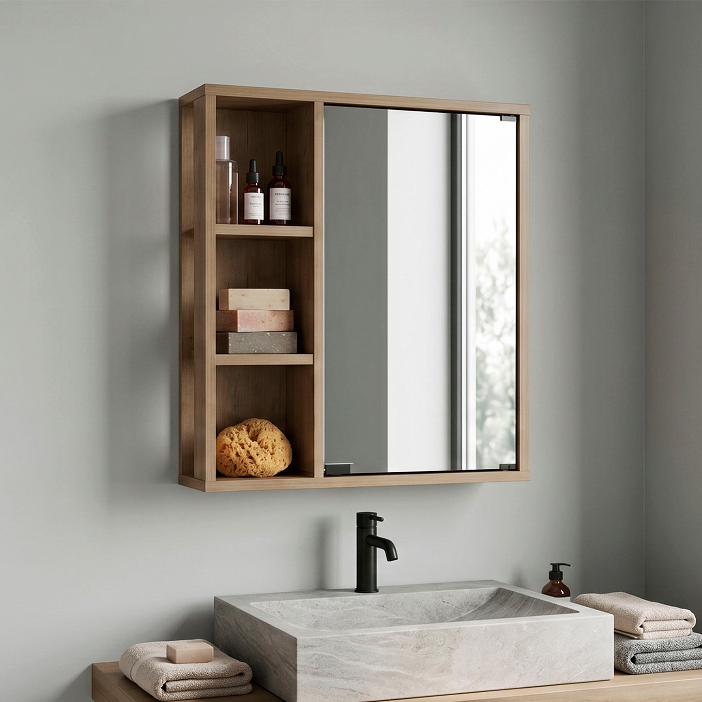 Berkel Freestanding Bathroom Storage Cabinet with Open Shelves, Single Door and Compact Linen Organizer for Bathroom or Laundry Room