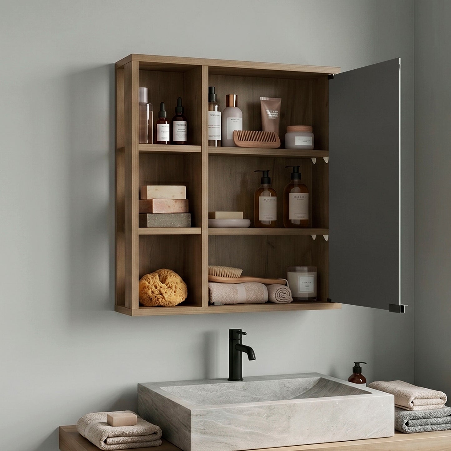 Berkel Freestanding Bathroom Storage Cabinet with Open Shelves, Single Door and Compact Linen Organizer for Bathroom or Laundry Room