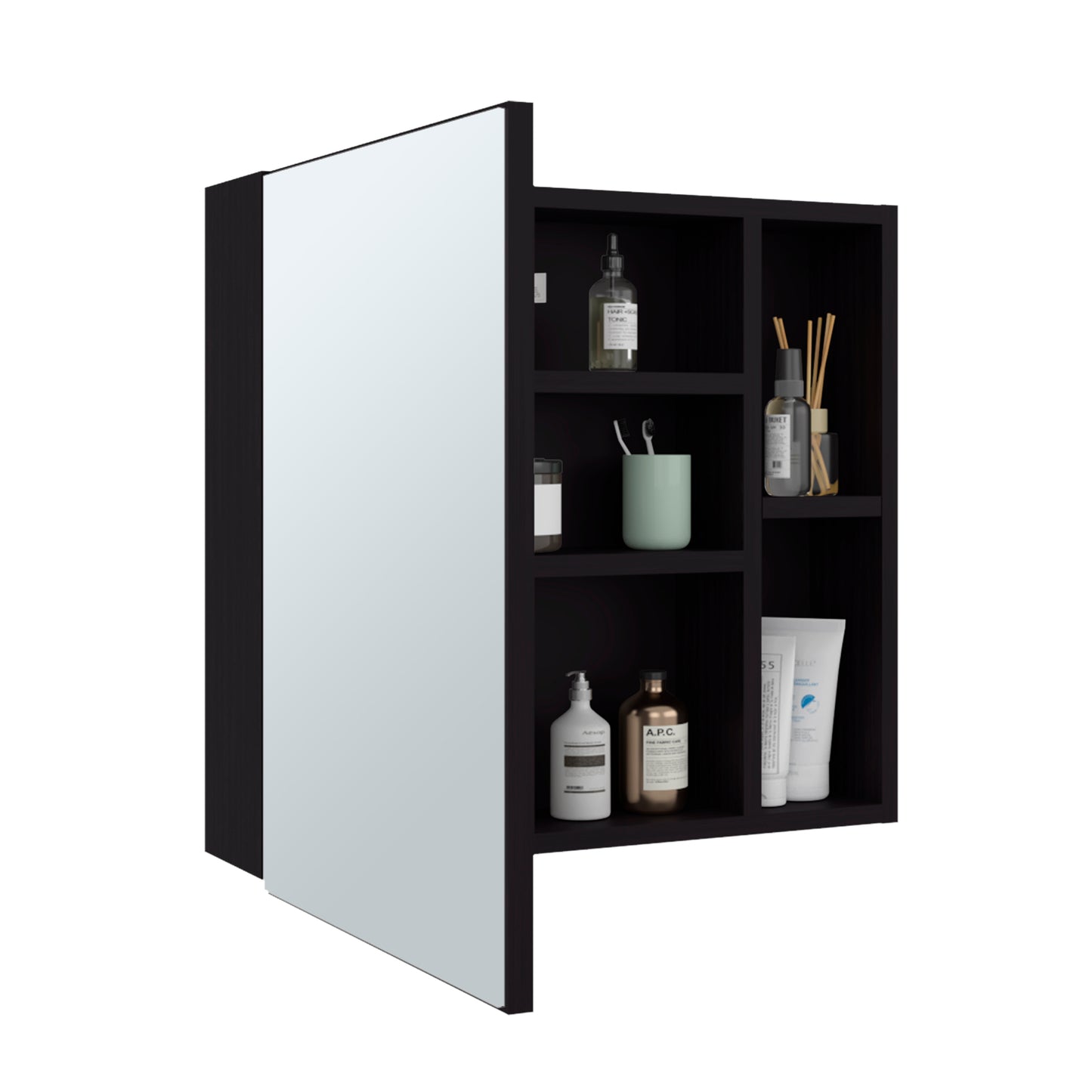 Oman Medicine Cabinet with Mirrored Single Door, Three Interior Shelves, Dual External Display Shelves and Spacious Top Surface for Organized Bathroom Storage, Daily Essentials Access