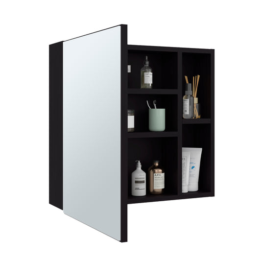 Oman Medicine Cabinet with Mirrored Single Door, Three Interior Shelves, Dual External Display Shelves and Spacious Top Surface for Organized Bathroom Storage, Daily Essentials Access