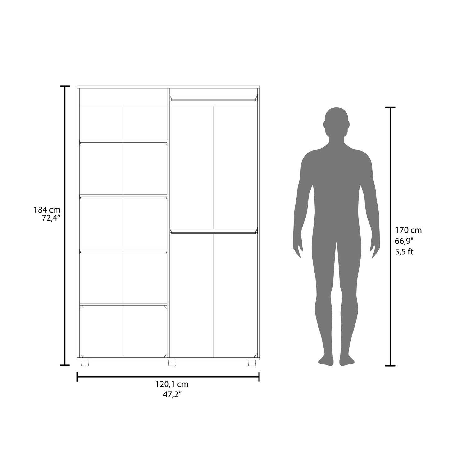 Eco 72" High 6-tier Shelf One-Door Cabinet Armoire with Two Hanging Rods