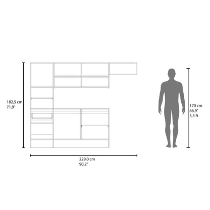 Dal Kitchen Cabinet Set, Multi-Storage Modular System with Upper Wall Cabinets, Base Cabinets, Open Shelves & Wide Countertop, Engineered Wood
