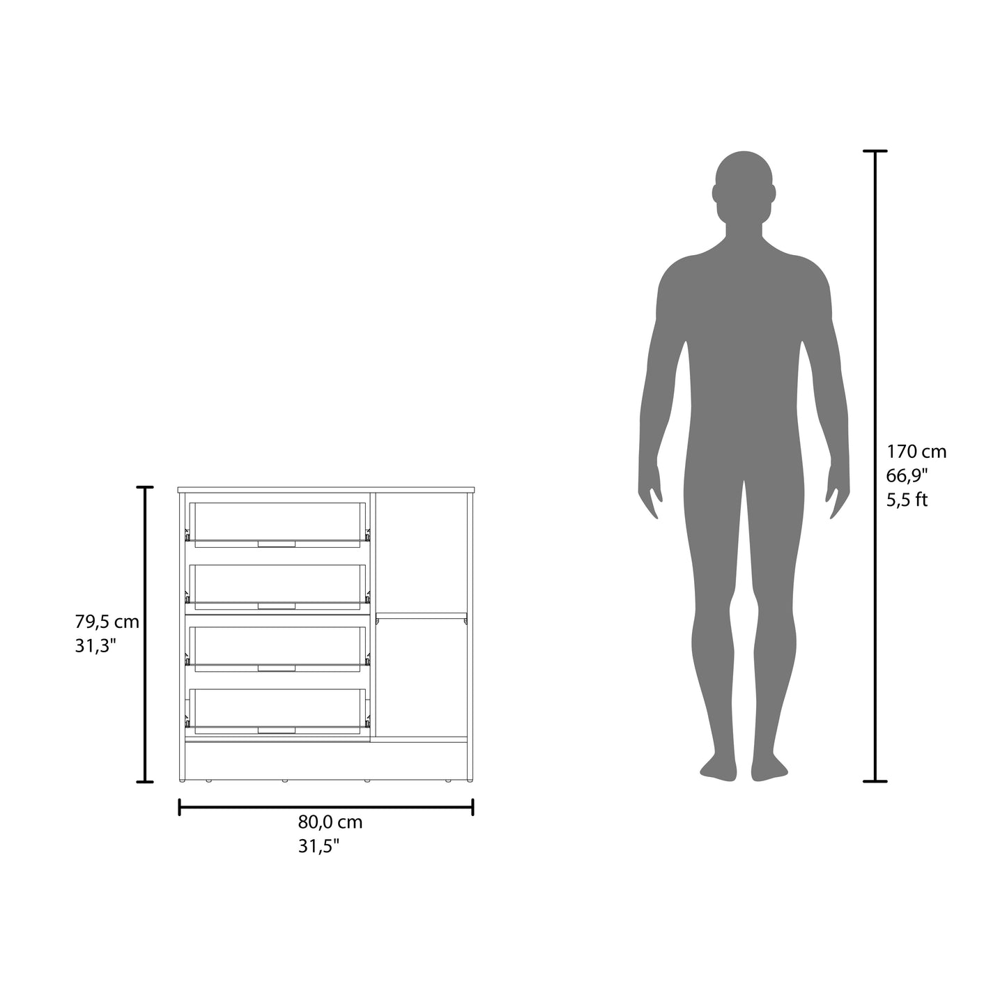 Katie Four Drawer, One Door Dresser With Spacious Storage, Modern Bedroom Organizer