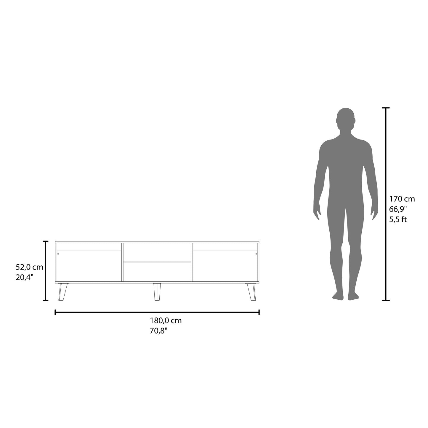 Polaris TV Stand with Open Shelves, Two Storage Shelves For Media Storage and Entertainment Console, Perfect for Living Room or Bedroom