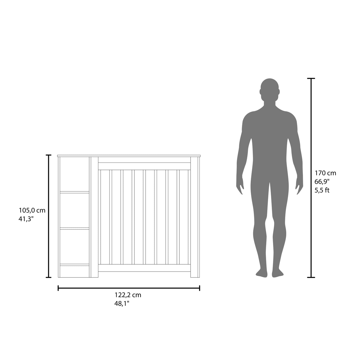 Radiator Cover Cabinet Joseph with Slatted Frame and 3 Shelves, Decorative Heater Cover, Modern Furniture Accent