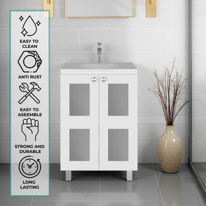 Haysi Bathroom Vanity Cabinet with 2 frosted glass Doors, Resin Sink and 2 Interior Shelves Cabinet, Compact Vintage and Modern Bathroom Vanity