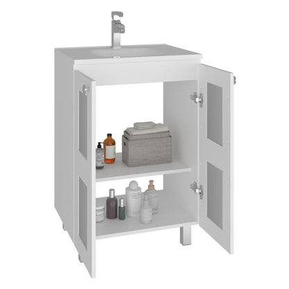 Haysi Bathroom Vanity Cabinet with 2 frosted glass Doors, Resin Sink and 2 Interior Shelves Cabinet, Compact Vintage and Modern Bathroom Vanity
