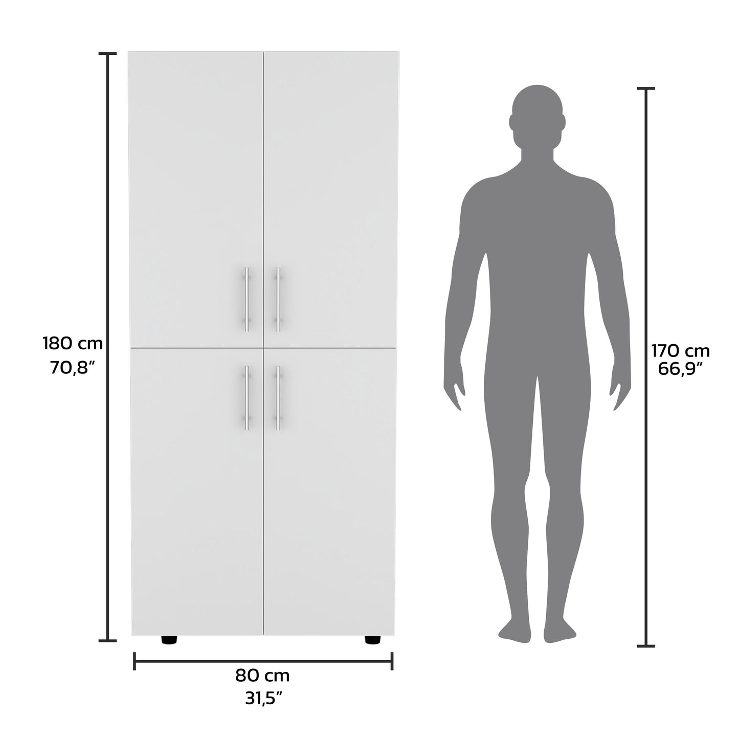 Hazel 70" High Four-Door Armoire Wardrove Closet Cabinet, Six Shelves and Two Hanging Rods, Bedroom Clothes Storage Cabinet Organizer