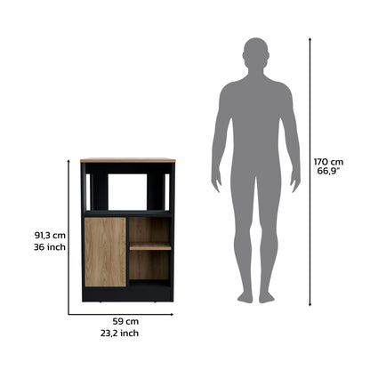 Stirling Kitchen Island with 1-Door Cabinet and Side Shelves