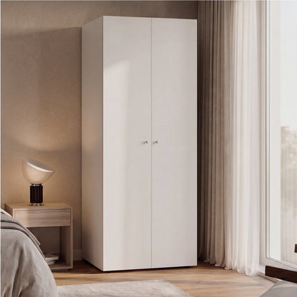 Home 2-Door Closet System Armoire with Hanging Rod and Storage Shelf, Modern Bedroom Organization Storage, Space-Saving Wardrobe for Jackets, Dresses, and Folded Garments in Contemporary Bedrooms