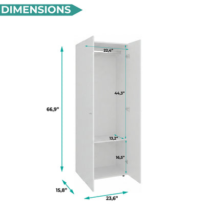 Home 2-Door Closet System Armoire with Hanging Rod and Storage Shelf, Modern Bedroom Organization Storage, Space-Saving Wardrobe for Jackets, Dresses, and Folded Garments in Contemporary Bedrooms