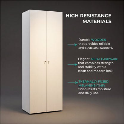Home 2-Door Closet System Armoire with Hanging Rod and Storage Shelf, Modern Bedroom Organization Storage, Space-Saving Wardrobe for Jackets, Dresses, and Folded Garments in Contemporary Bedrooms